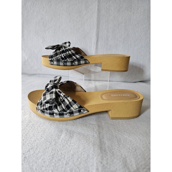 Portland Boot Company Sandals Mule Clog Black & White Bow Size 9.5 M ~NWOT~ - Picture 1 of 8